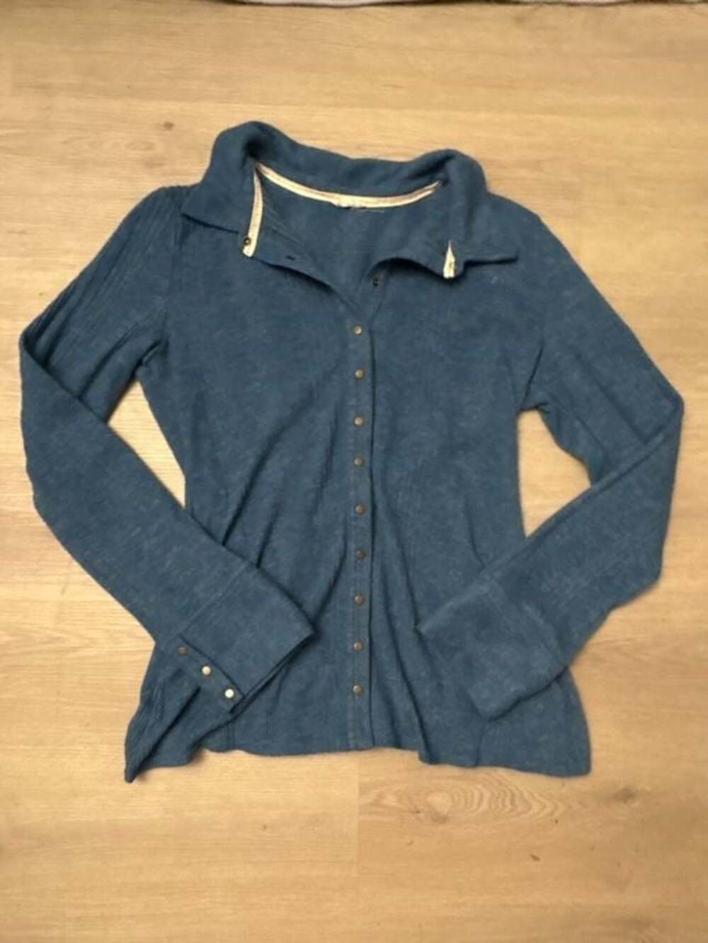 Pilcro Anthropologie Blue Brushed Button-Down Long Sleeve Shirt Cardigan Size L